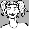 Sneak, a smiling, cheerful person with pigtails.