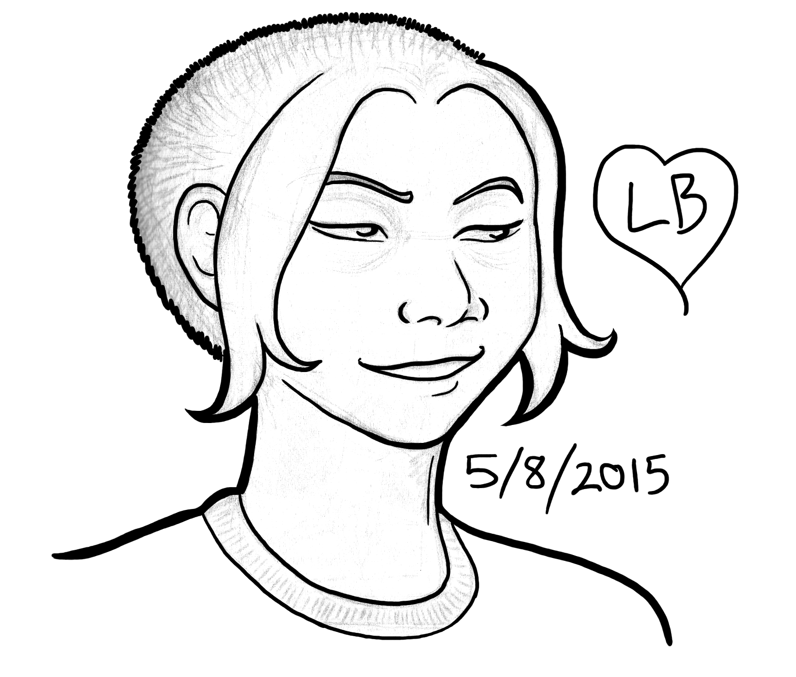 A color bust drawing of Mori in her feathercut, but she's grown into it. Her expression is lazily sarcastic.