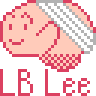 A cute little brain with a bandage on it, surrounded by a circle and the words LB Lee.